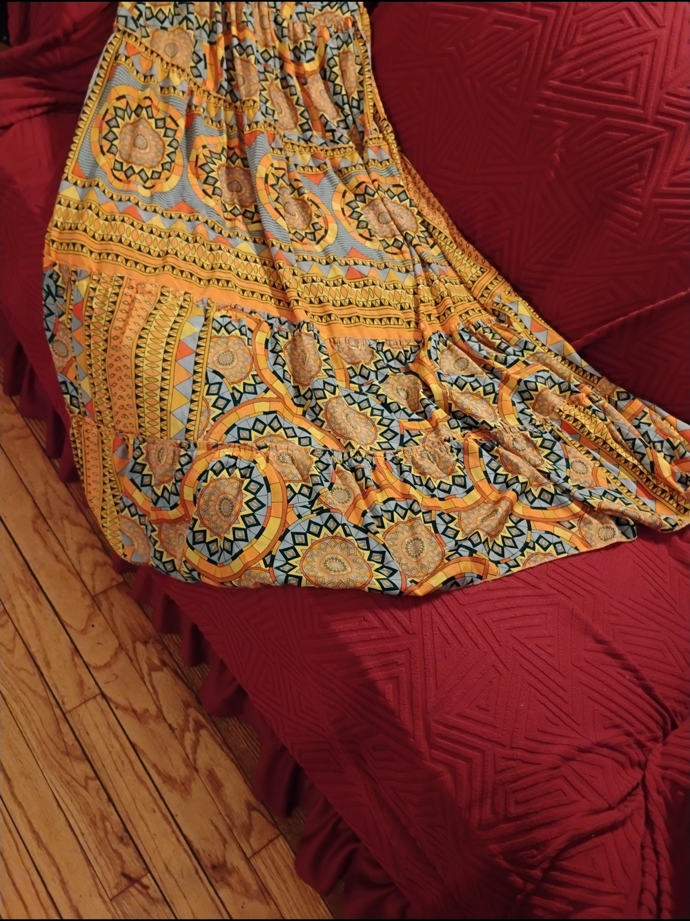Women's Yellow tribal Patterned V-Neck Maxi Dress 19 inches p2p - Picture 2 of 5